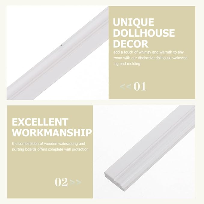 UPKOCH Dollhouse Wainscoting Molding and Skirting Board 1 12 Scale Miniature Wall Decor for DIY Tiny House Scene Accessories