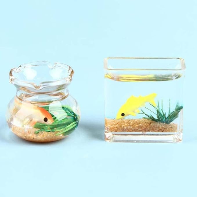 Dollhouse Miniature Fish Tank 1PC Dollhouse Mini Glass Fish Tank Model Home Ornament Miniature Fish Bowl Scene Model Dollhouse Decor Toy(Square) Dollhouse Accessories