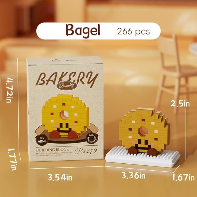 Bagel Happy Bread Series Food Cute Series Set Toy Mini Bricks Micro Building Kit Toys Desktop Ornaments Gift for Adults Kids