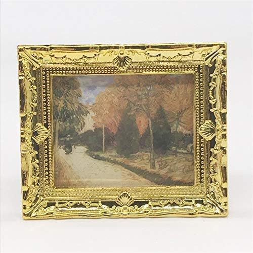 Dollhouse Decoration Accessories, 1:12 Doll House Miniature Painted Wooden Frame Mural Accessories (A)