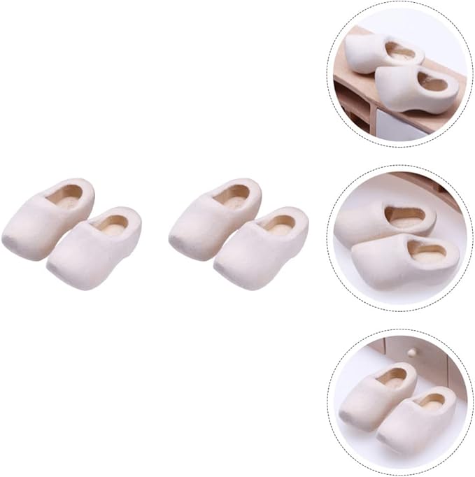 COHEALI Miniature Wooden Shoes - 4pcs Blank Mini House Decor Doll Shoes for Mini House Decor