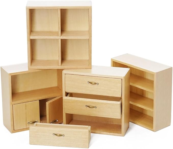 Odoria Dollhouse Bookcase Cabinet Miniature: 1/12 Scale Storage Shelves for Modern Living Room Office - Mini Sideboard Wooden Furniture Natural- Tiny Wall Cube Open Rack Stackable