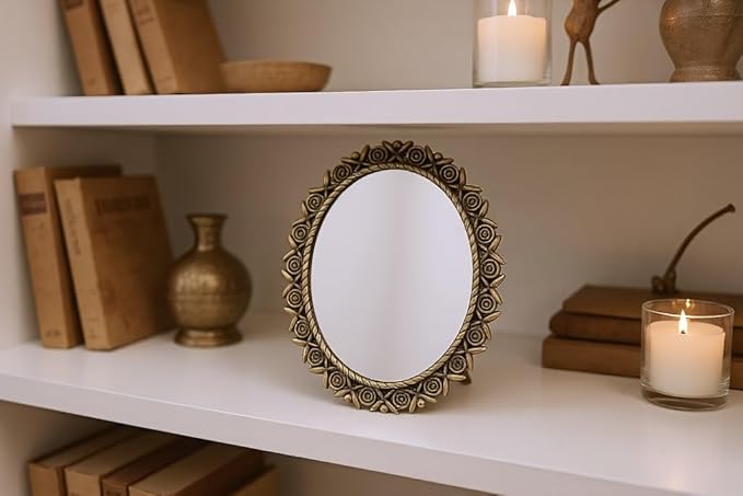 Dollhouse Mirrors 2pcs, 1:12 Scale Miniatures Accessories, Elegant Gold Framed Glass Mini Mirror with Classic Scrollwork Design for Dollhouses