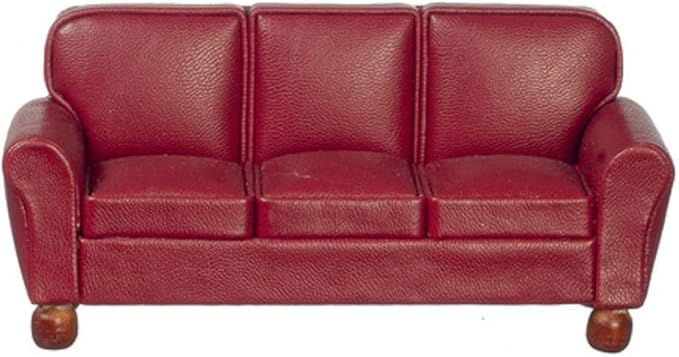 Melody Jane Dolls Houses Dollhouse RS Burgundy Leather 3 Seater Sofa Miniature Living Room Furniture