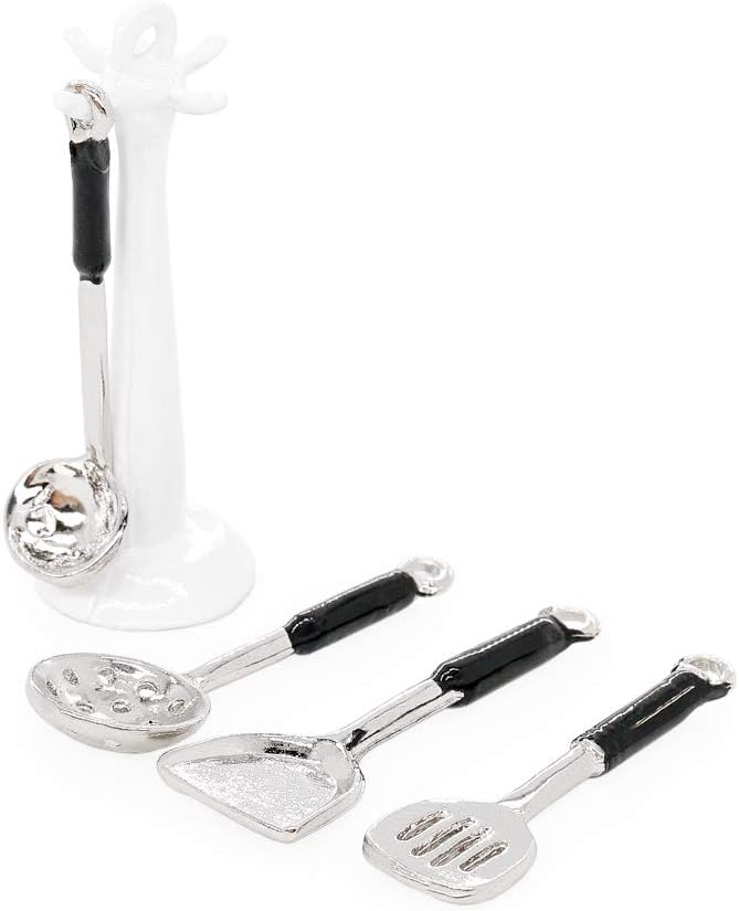 Odoria 1/12 Miniature Kitchen Utensils with Stand Dollhouse Decoration Accessories, White