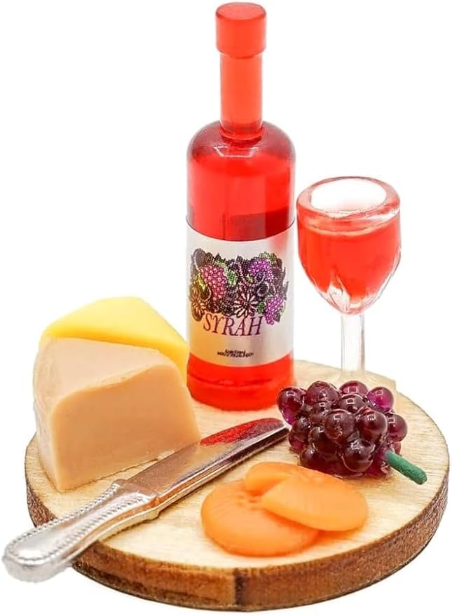 1 Set 1:12 Scale Miniature Wine Cheese and Board Set Minis Dollhouses Kitchen Dining Room Food Accessories Model Pastries Toy, DIY Micro Scene Decor
