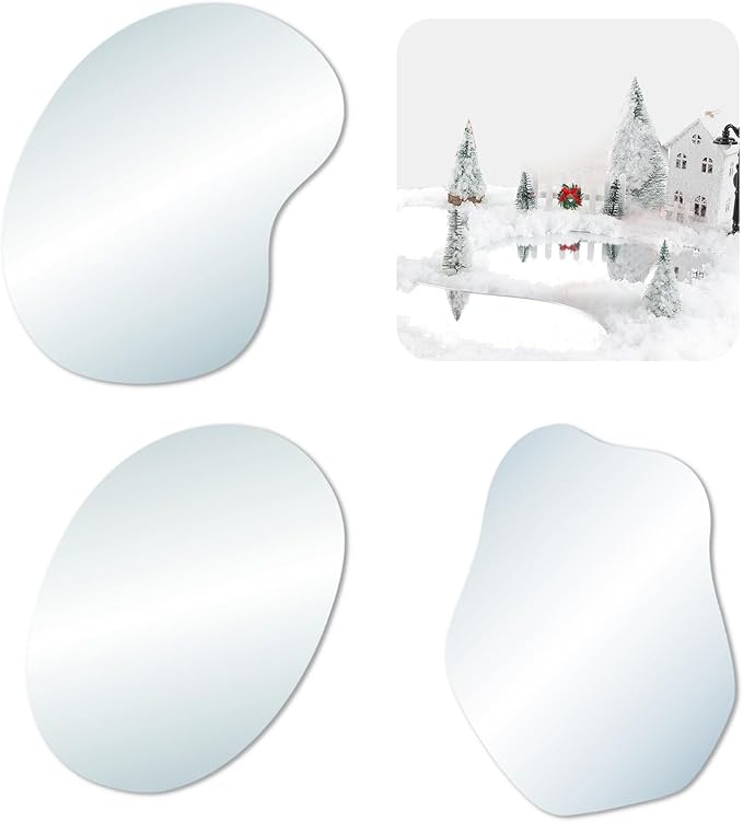 VANSUN 3PCS Real Glass Mirror Lake for Christmas Village, Premium Ice Skating Pond for Miniature Winter Scenes, High-Clarity Frozen Lake Display for Christmas Village Decorations