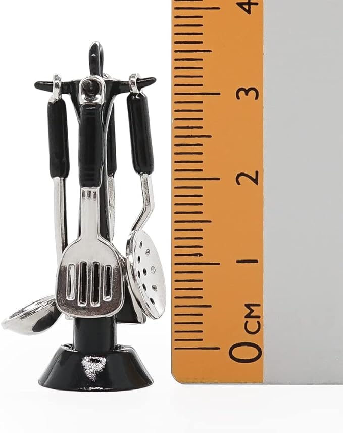 Odoria 1/12 Miniature Kitchen Utensils with Stand Dollhouse Decoration Accessories, Black