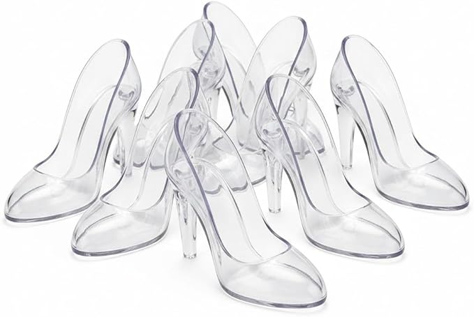 Oojami 6-Pack Mini Glass Slipper Party Favors – 4-Inch Clear Plastic Princess Shoes for Candy Holders, Wedding Centerpieces, and Quinceañera Decor