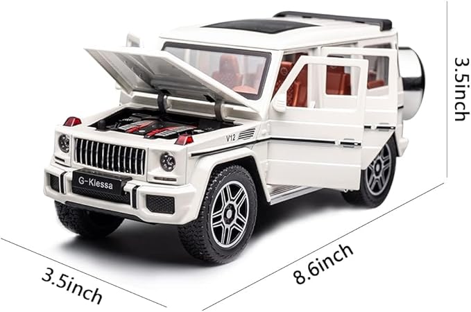 EROCK Exquisite car Model 1/24 Benz G63 AMG Model Car, Zinc Alloy Pull Back Toy car with Sound and Light for Kids Boy Girl Gift (White)