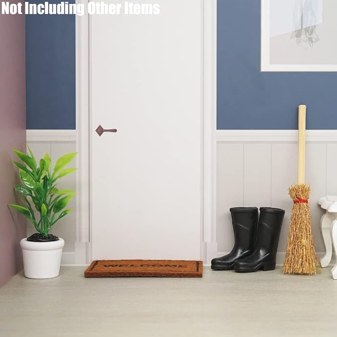 Odoria 1/12 Miniature Rubber Boots Plants Welcome Mats Doormat Broom Dollhouse Decoration Accessories
