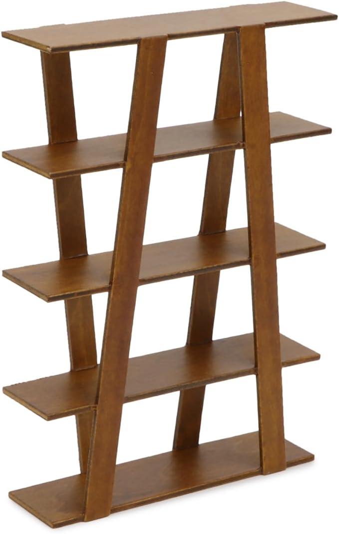 Cutemini Dollhouse Shelf Furniture Bookshelf 1/12 Scale Miniature Wooden Storage Rack Four Tier Shelves Doll House Accessories and Furniture Display Stand Mini Scene Ornaments Decoration (Brown)