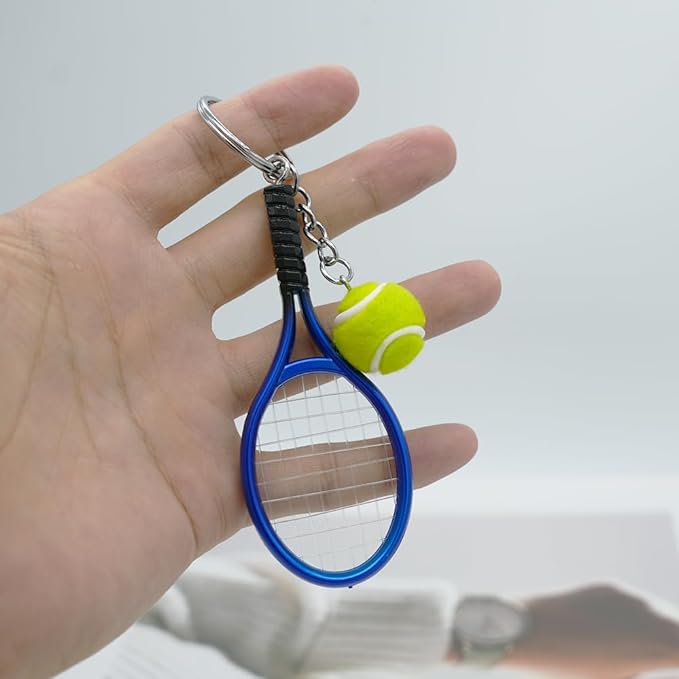 Moydolo Cute Mini Tennis Racket Keychain with Ball, Tennis Sport Lover Gifts Key Chain Ring
