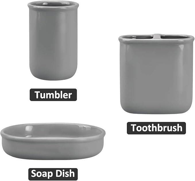 Gray Ceramic Bathroom Accessory Set, Bathroom Accessories Set Includes Soap Dispenser, Toothbrush Holder, Tumbler, Soap Dish, Complete Bathroom Ensemble Sets for Bath Decor, Ideas Home Gift