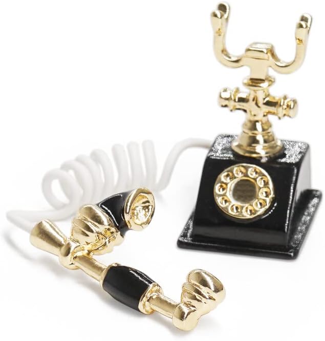 Odoria 1/12 Miniature Rotary Telephone Dollhouse Decoration Accessories, Black