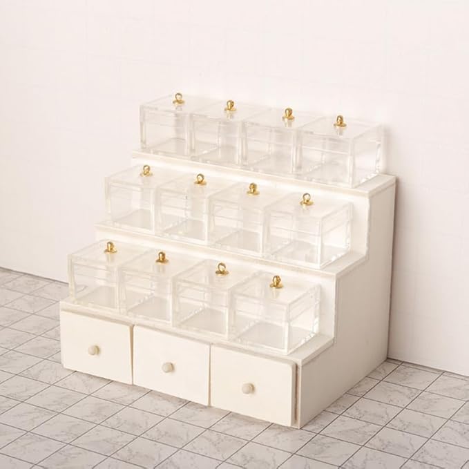 Dollhouse Candy Display Box Miniature Wooden Drawer Shelf Model Mini Cabinet Fruit Display Rack Furniture Accessories 1: 12 Doll House Decor