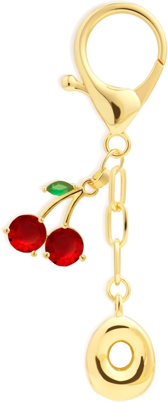 Fohufo Initial Keychains for Women - Cute Cherry Bag Charms Purse, 14K Gold Plated Keychain Accessories, Birthday Gifts