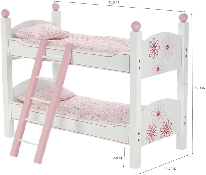 Emily Rose 18 Inch Doll Bunk Bed with Floral Bedding & Ladder | 2 Stackable Single Beds | Fits 18” American Girl Dolls, Our Generation, My Life As | USA Designed | Ages 5+ | Ideal Gift