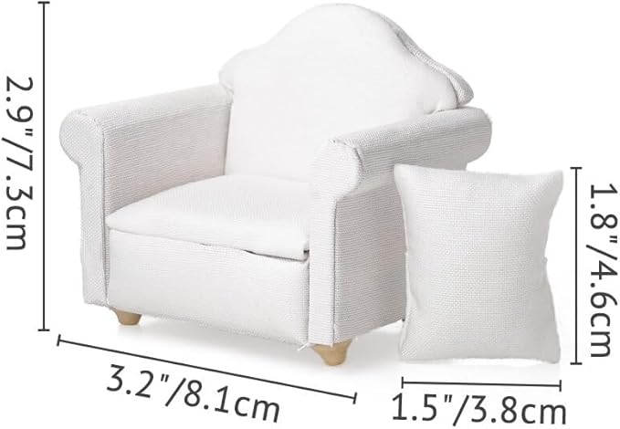 Odoria Dollhouse Armchair Sofa Miniature - 1/12 Scale Accent Chair for Modern Living Room Bedroom - Mini Club Lounge Chair Wood Furniture Upholstered White