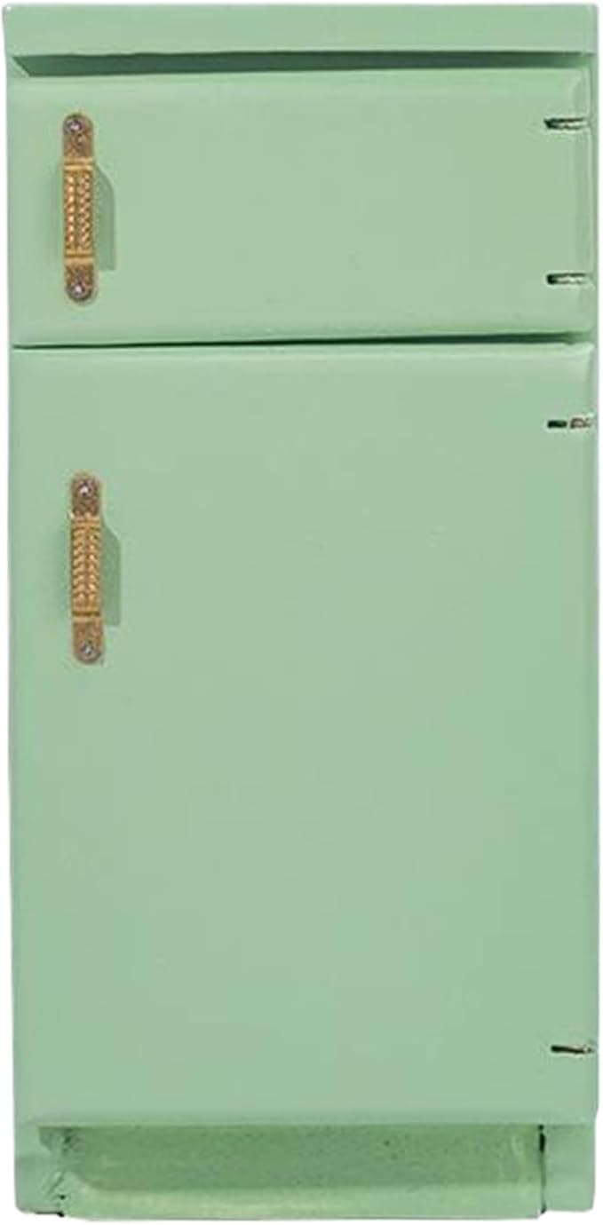 Otbushit Wooden Dollhouse Furniture 1/12 Scale Toy Refrigerator, Green Simple Retro Style Kitchen Miniature Delicate Fridge Model Accessory Pretend Play