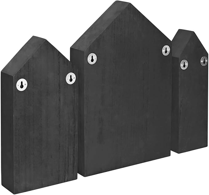 Ikee Design House-Shaped Wooden Shadow Cubby Box Display Shelf Organizer Storage Shadow Box for Mini Figures, Set of 3, 10 W x 2 1/4 D x 15 H in, Black Color