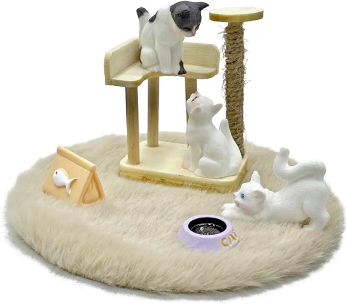 josaner-zz Dollhouse Cats w/ 1/12 Scale Accessories Mini Furniture Model Wooden Miniature