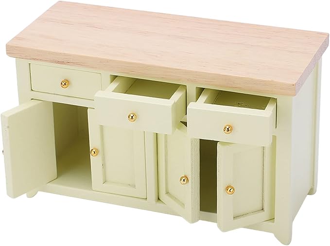 Dollhouse Cabinet 1:12 Scale Miniature Living Room Furniture Handcrafted Birch Storage Cabinet for Dollhouse Decor Kids Gift (Cream Color)
