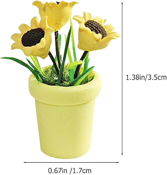 LUOZZY 4 Pcs 1 12 Scale Dollhouse Miniature Potted Plants Mini Bonsai Sunflower Model for Mini Dollhouse Decorations