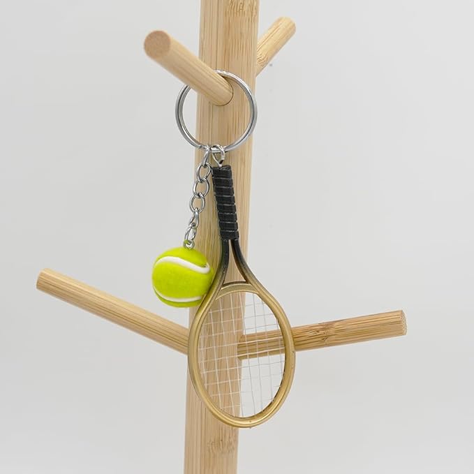 Moydolo Cute Mini Tennis Racket Keychain with Ball, Tennis Sport Lover Gifts Key Chain Ring