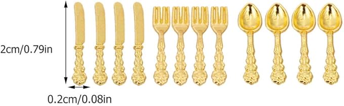 Kisangel Miniature Dollhouse Tableware Ornament 36Pcs Alloy Micro Cutlery Set Decorative Mini Dinner Accessories for Fairy House Display