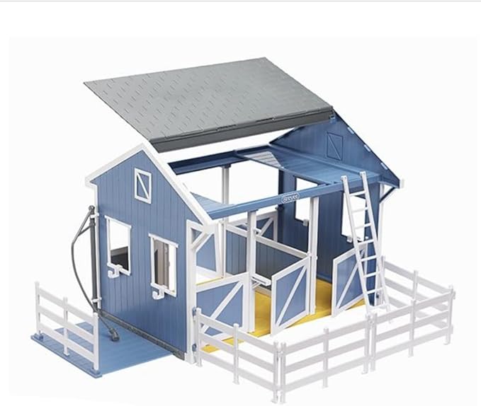 Breyer Horses Freedom Series Deluxe Country Stable & Wash Stall with Freedom Series Horse | 6 Piece Barn Playset Toy | 1:12 Scale Figurine | Model #61149 , Blue