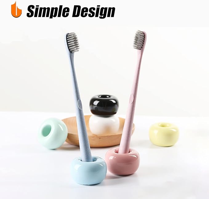 Urbanstrive Sleek Mini Ceramics Toothbrush Holder Stand for Bathroom Vanity Countertops (Yellow 2-Pack)