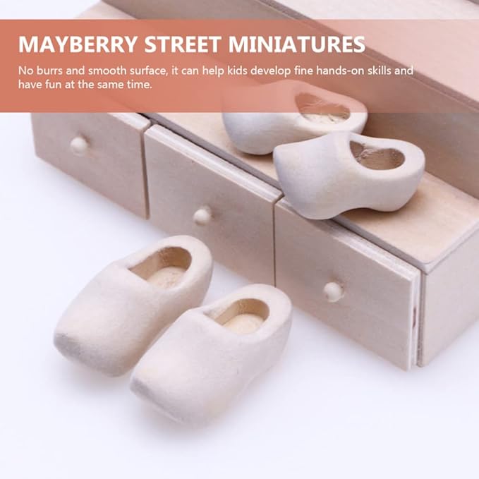 COHEALI Miniature Wooden Shoes - 4pcs Blank Mini House Decor Doll Shoes for Mini House Decor