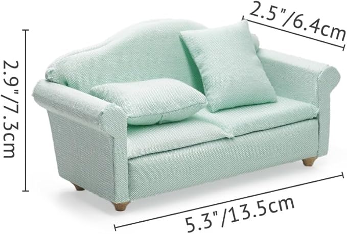Odoria Dollhouse Couch Loveseat Miniature - 1/12 Scale Upholstered Sofa for Modern Living Room Bedroom - Mini Settee Chaise Lounge Wood Furniture Green