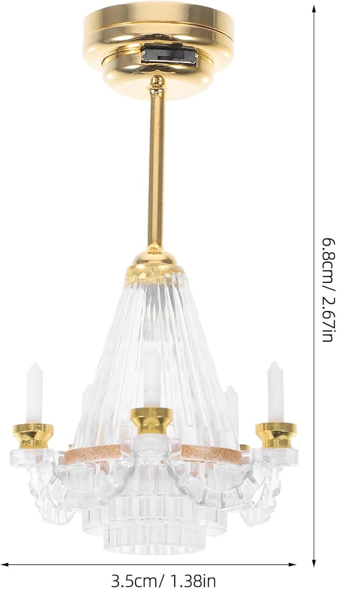 1:12 Scale Dollhouse Miniature Led Chandelier - Crystal-Style Gold Accent Light Fixture for Dollhouse Living Room Decor