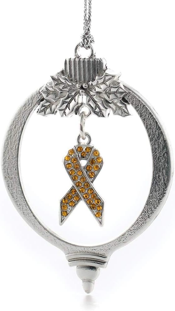 Inspired Silver - Orange Ribbon - Silver Christmas Ornament - Unique Charm Christmas Tree Ornament - Holiday Hanging Decoration