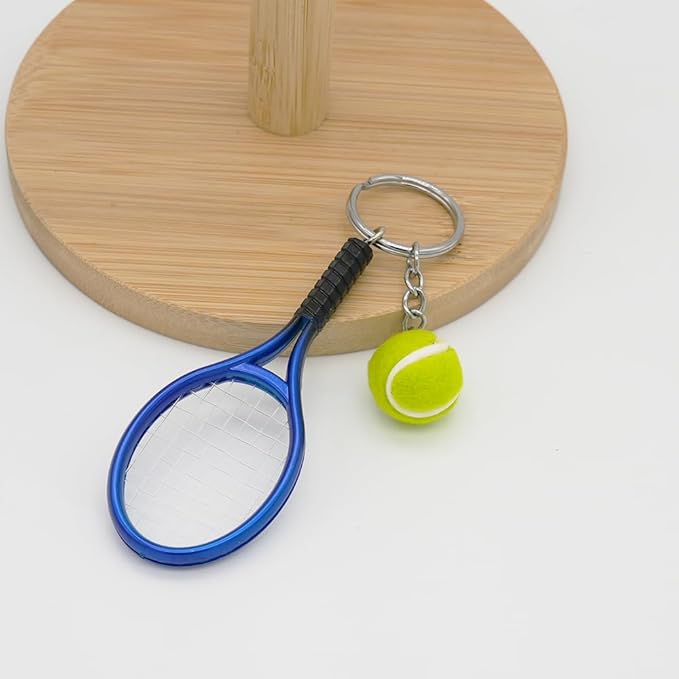 Moydolo Cute Mini Tennis Racket Keychain with Ball, Tennis Sport Lover Gifts Key Chain Ring