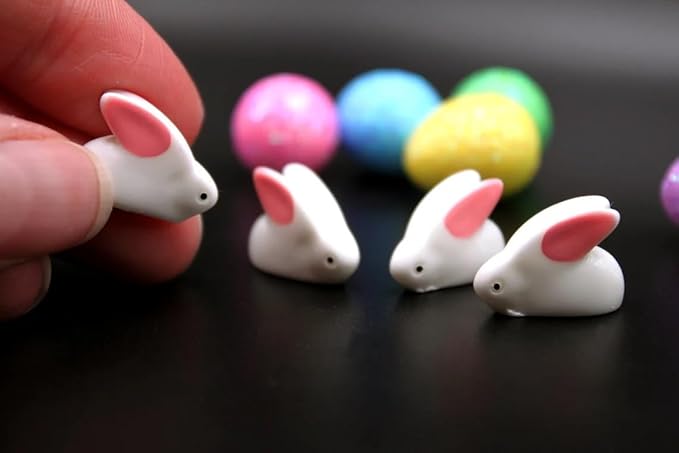 Mini Terrarium Rabbit, Dollhouse Miniature Tiny White Rabbit with Pink Ear, Terrarium Fairy Garden Dolls Toy, Mini Micro Landscaping Decoration (5 PCS)