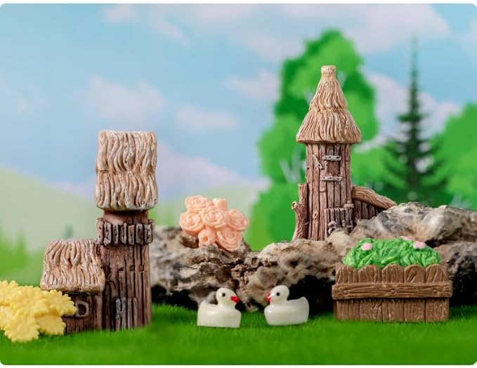 4 Pieces Miniature Tree House Set - Vintage Fairy Garden Decor, DIY House Ornaments for Micro Landscape, Home Decoration, Accessories for Fairy Garden Supplies, Outdoor & Desktop Decor