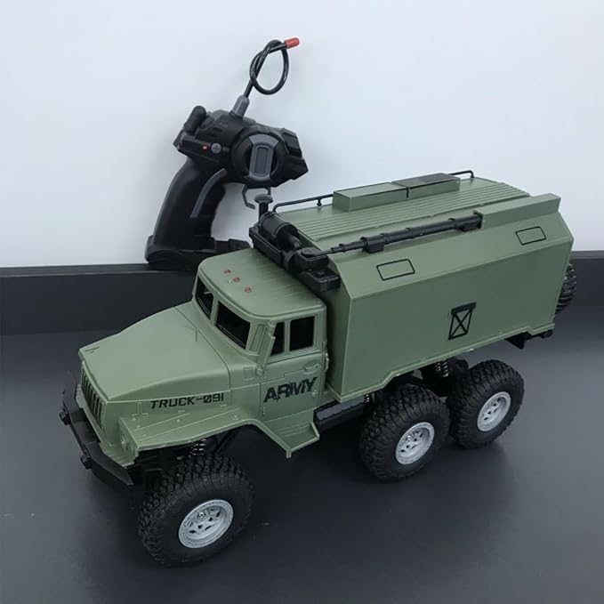 Remote Control Car, RC Military Truck 1:16 Scale Military Command Vehicle with LED Light 6WD Off-Road Crawler All Terrain Toy Car for Teen Adults