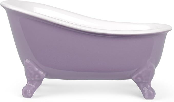 NEWHENGS 6.1" Vintage Ceramic Mini Decorative Clawfoot Bathtub Bar Soap Dish, Kitchen Sponge Holder and Shower Tray for Bathroom, 1 Pack (Lavender)