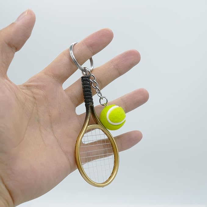 Moydolo Cute Mini Tennis Racket Keychain with Ball, Tennis Sport Lover Gifts Key Chain Ring