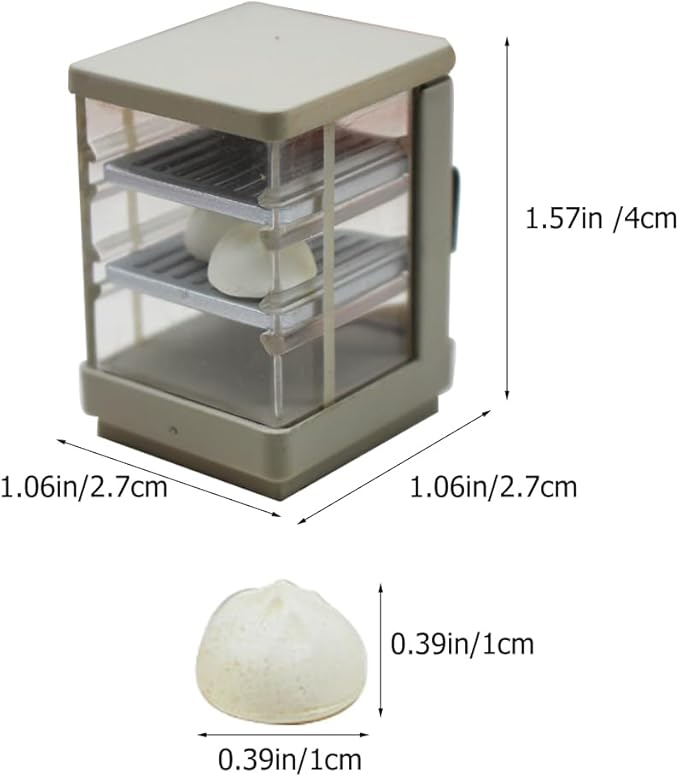 LOGOFUN Miniature Bakery Case Dollhouse 1:12 Scale Mini Insulated Cabinet with Mini Steamed Stuffed Buns Model for Dollhouse Bread Shop Accessories