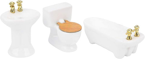 1/24 Dollhouse Miniature Bathroom Set Simulation Ceramic Bathtub Toilet Sink Kit Dollhouse Bathroom Set Melody Jane Dolls Houses Doll House Toilet Bathtub Furni (Pure White)