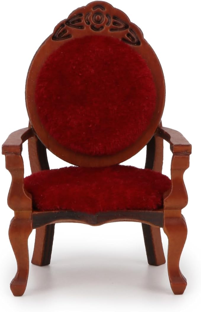 Dollhouse Chair 2PCS Miniature Furniture Retro Vintage Chair Wooden Accessories 1/12 Upholstered Victorian Carved Armchair for Christmas Decoration Ornament (A)