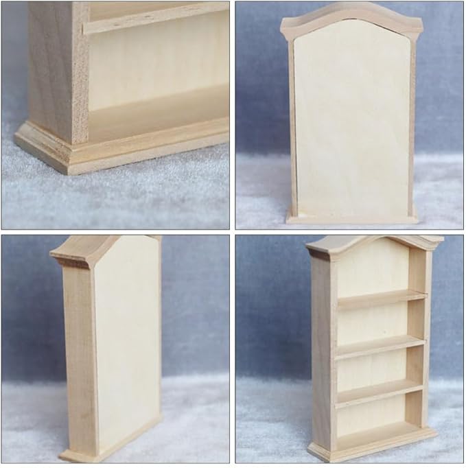 Garneck Dollhouse Wooden Bookshelf 1:12 Scale Miniature Dollhouse Furniture Arc Top Bookcase Storage Rack DIY Mini Modeling Toy