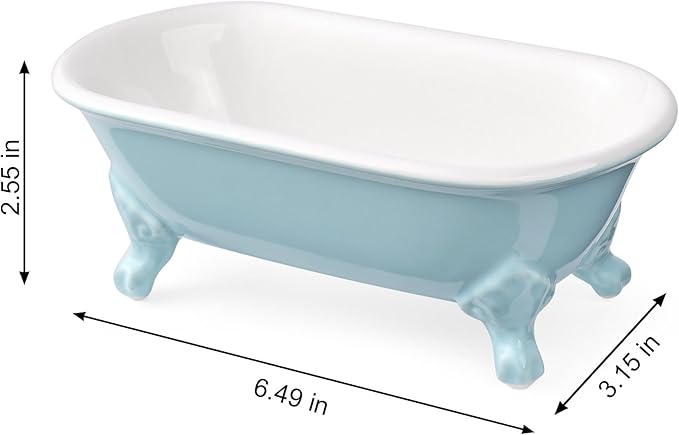 NEWHENGS 6.5" Ceramic Mini Decorative Clawfoot Bathtub Bar Soap Dish, Kitchen Sponge Holder and Shower Tray for Bathroom, 1 Pack(Baby Blue)