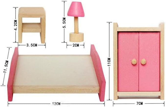 KunHe Wooden Dollhouse Furniture Set Including Kitchen Bathroom Bedroom Kid Room for Dollhouse Pink Color