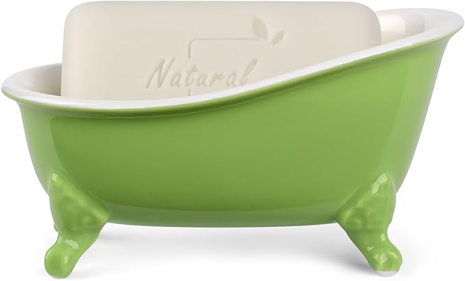 NEWHENGS 6.1" Vintage Ceramic Mini Decorative Clawfoot Bathtub Bar Soap Dish, Kitchen Sponge Holder and Shower Tray for Bathroom, 1 Pack (Lime)