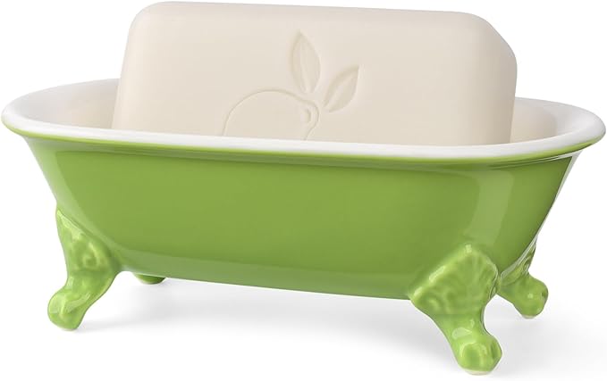 NEWHENGS 6.5" Ceramic Mini Decorative Clawfoot Bathtub Bar Soap Dish, Kitchen Sponge Holder and Shower Tray for Bathroom, 1 Pack(Lime)
